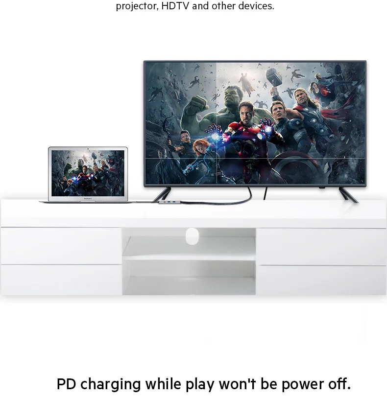 JCPAL USB-C концентратор type-C PD мощность 60 Вт HDMI 4 к видео 2x USB3.0 USB-C док-станция адаптер