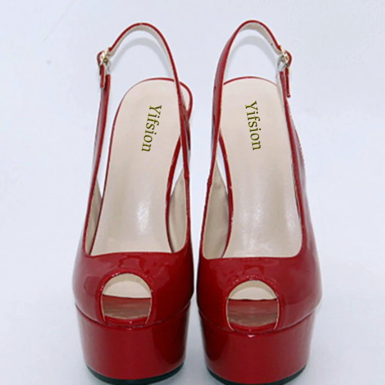 Женские босоножки на платформе Olomm Красные тонком высоком каблуке с открытым