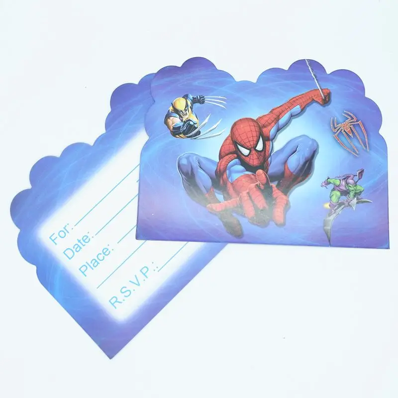 cards 10pcs Тематический набор для вечеринки с изображением Человека-паука, воздушный шар, посуда, чашка, тарелка, салфетки, баннер, день рождения, коробка для конфет, Детские вечерние украшения - Цвет: cards 10pcs