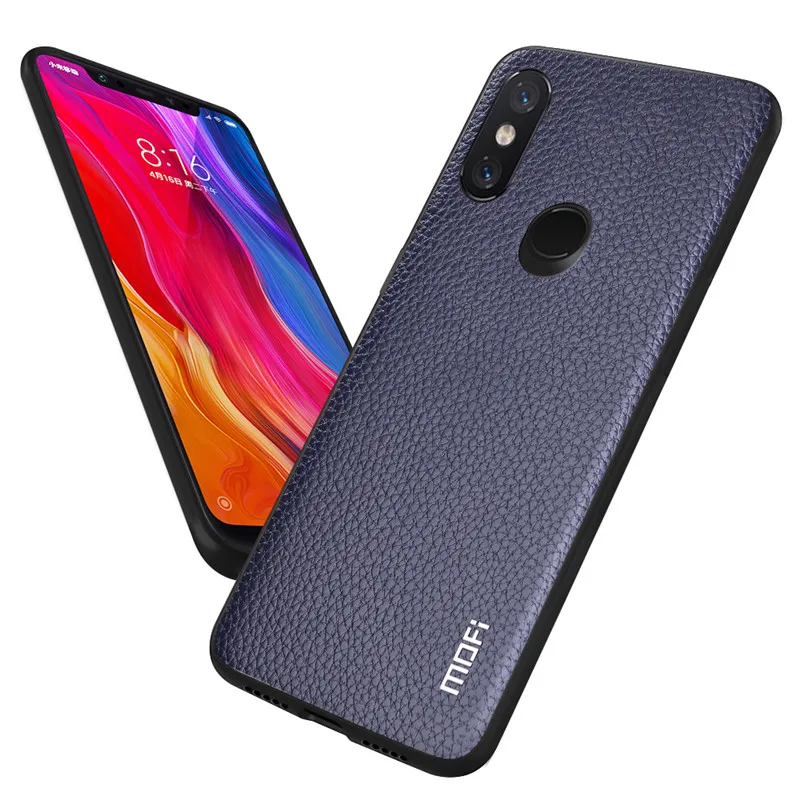 Blue MOFi чехол для телефона для Xiaomi mi 8 задняя крышка для Xio mi 8 корпус из искусственной кожи чехол для mi 8 личи встроенный Coque, роскошный Капа - Цвет: Blue