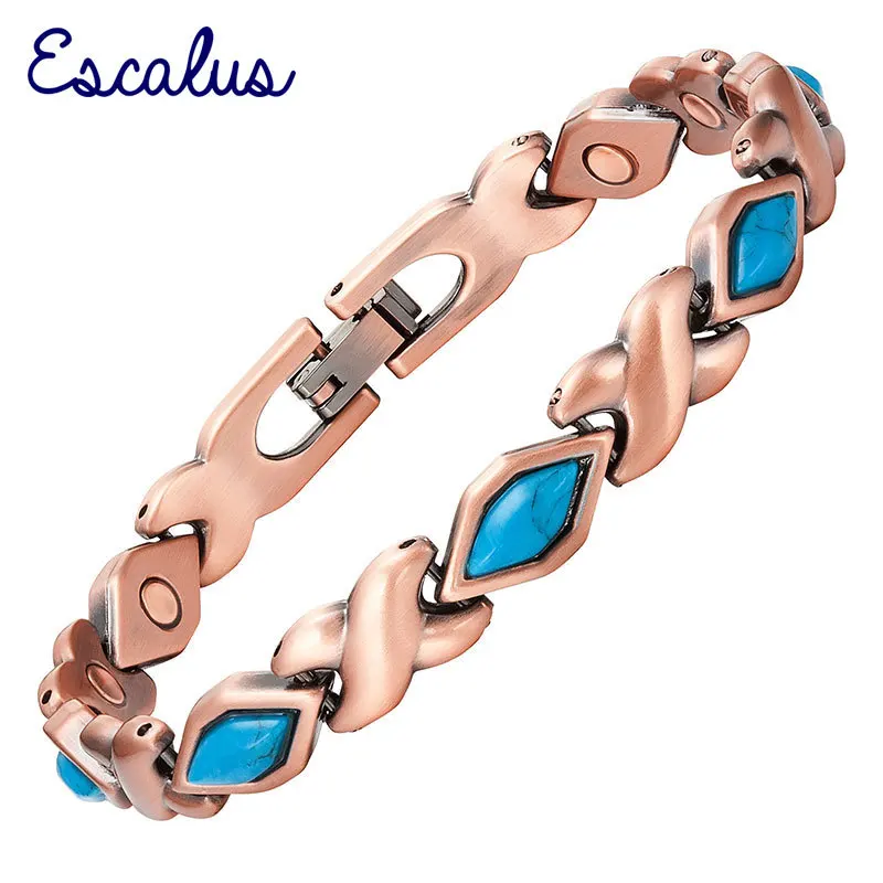 

Escalus Women Blue Semi-Precious Bracelet Stones Copper Plating Magnetic Bangle Ladies Jewelry Wristband Charm