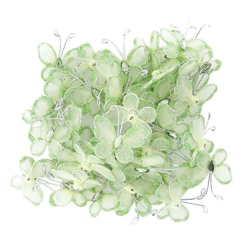 Green 50 шт. сварная сетка чулок Бабочка w/блеск и Свадебное Ремесло Декор 3x2 см Свадебная вечеринка DIY предметы домашнего обихода - Цвет: Green