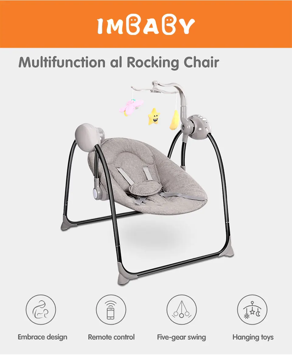 Детское кресло-качалка IMBABY, электрическая детская колыбель с пультом дистанционного управления, кресло-качалка для новорожденных, кресло-качалка