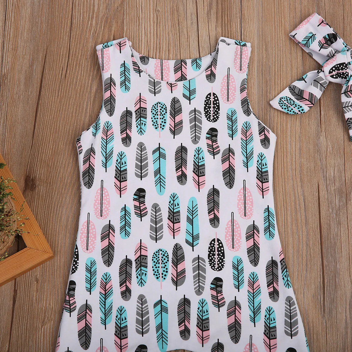 Детский комбинезон с перьями без рукавов + повязка на голову|baby boy girl|infant babybaby romper