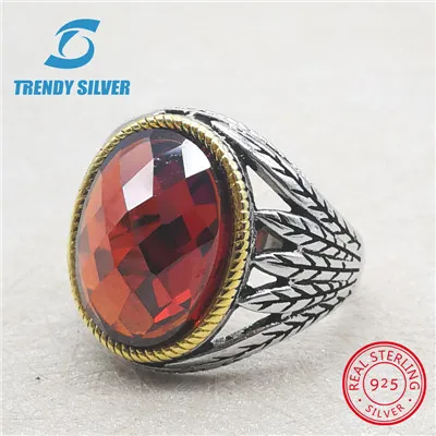 red(gold rim) Серебро 925 ювелирных украшений мужские кольца мужские аксессуары Бирюзовый Камень Природный Оникс Агат модное серебристое - Цвет камня: red(gold rim)