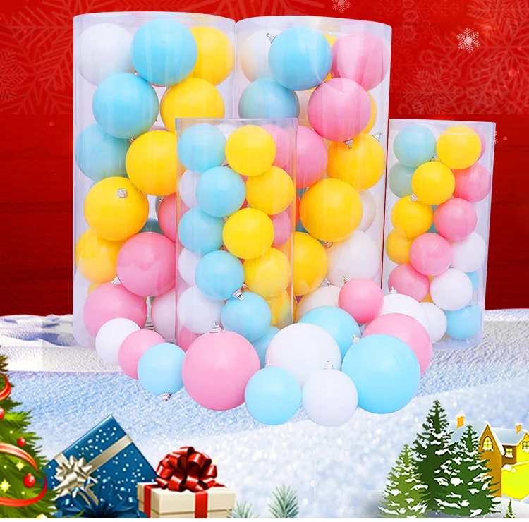 【6cm、8cm】Christmas Makaron decoration Christmas window decoration props pink, yellow, blue and milky white Christmas ball