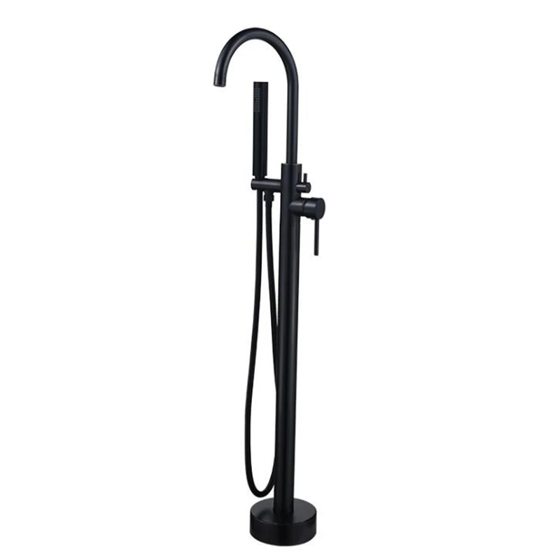 

Black Bathroom Floor Stand Faucets Bathtub Faucet Oil Rubble Bronze Free Standing Bath Faucet Hot Cold with Hand Shower ELB91