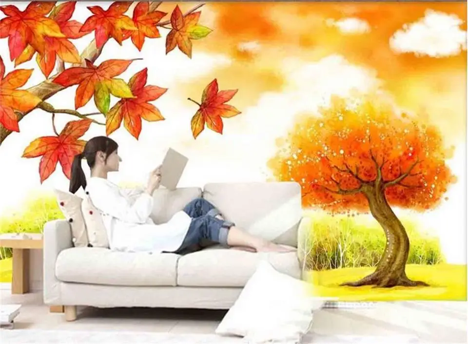 3D обои на заказ HD фото комната роспись маслом Осенний пейзаж дерево фотография ТВ