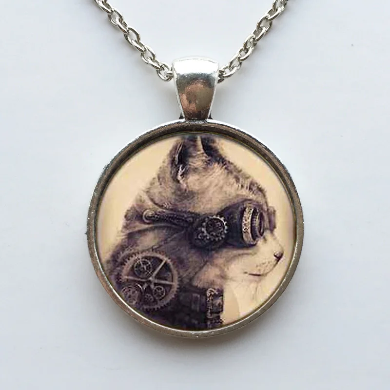 Механическая подвеска в стиле стимпанк с часами и котом из фильма США серебряная