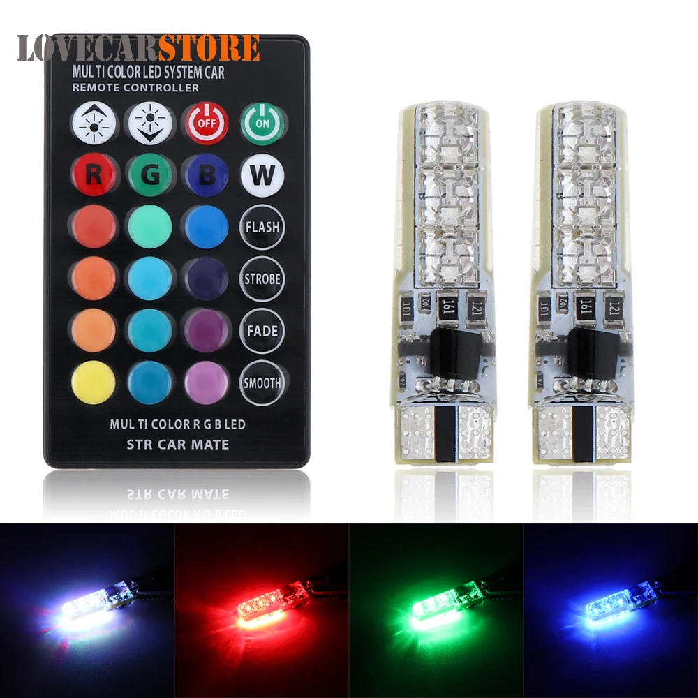 2 шт. 12V T10 5050 светодиодный RGB многоцветное авто Интерьер светильник Клин для лампы