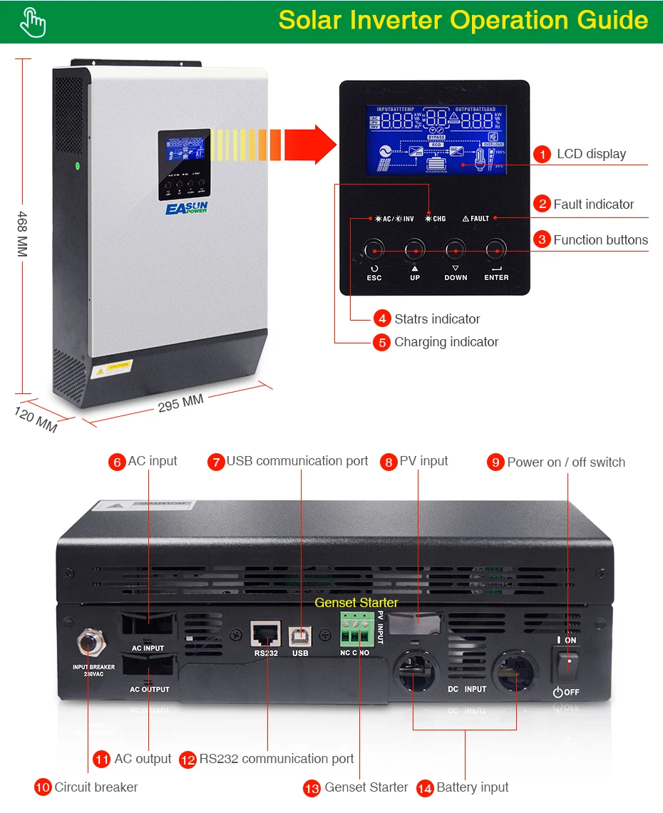 Источник питания Easun 10KW солнечный инвертор 80A MPPT решетки инвертор 48V 220V Чистая синусоида гибридный инвертор с 60A зарядное устройство