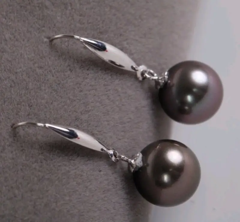 Круглые черные сережки с жемчугом 10 11 мм AAA 14 k/20 белое золото|Серьги| |