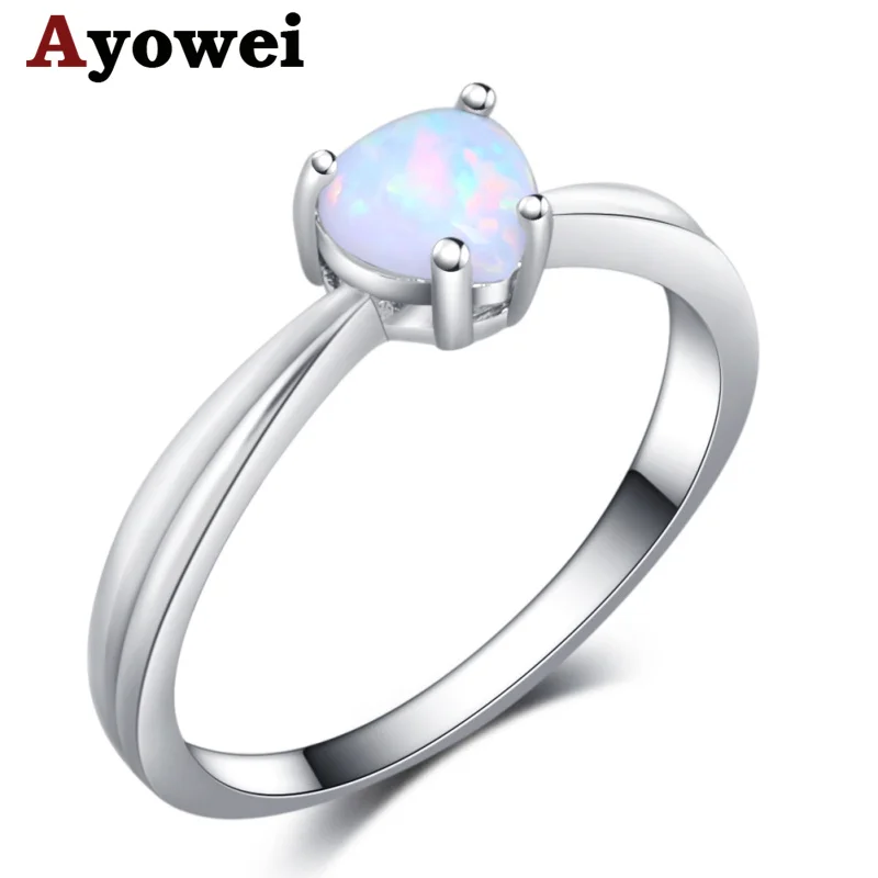 Ayowei простой стиль белый опал серебряного цвета штампованное кольцо свадебный