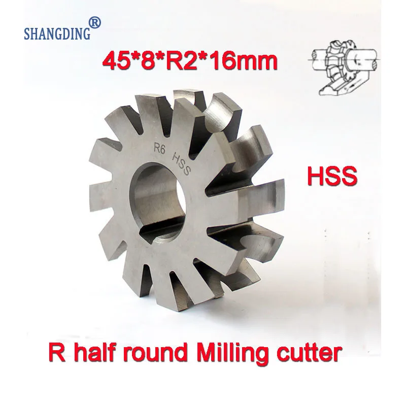 

R2.0 45*8*R2*16mm Inner hole HSS Concave Radius Milling Cutters R half round milling cutter Free shipping