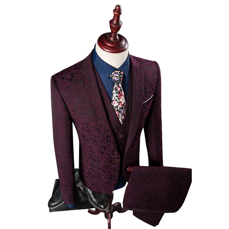 MS53 2017 роскошный мужской костюм винно-красный пиджак с узором на одной пуговице