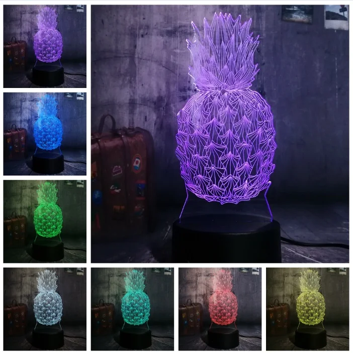Touch One 7 Color Новинка; Роскошная 3D ананас светодиодный Ночной светильник 7 цветов изменить домашний декор для малышей и детей постарше, футболка спальный настольная лампа фестиваль подарки - Испускаемый цвет: Touch One 7 Color