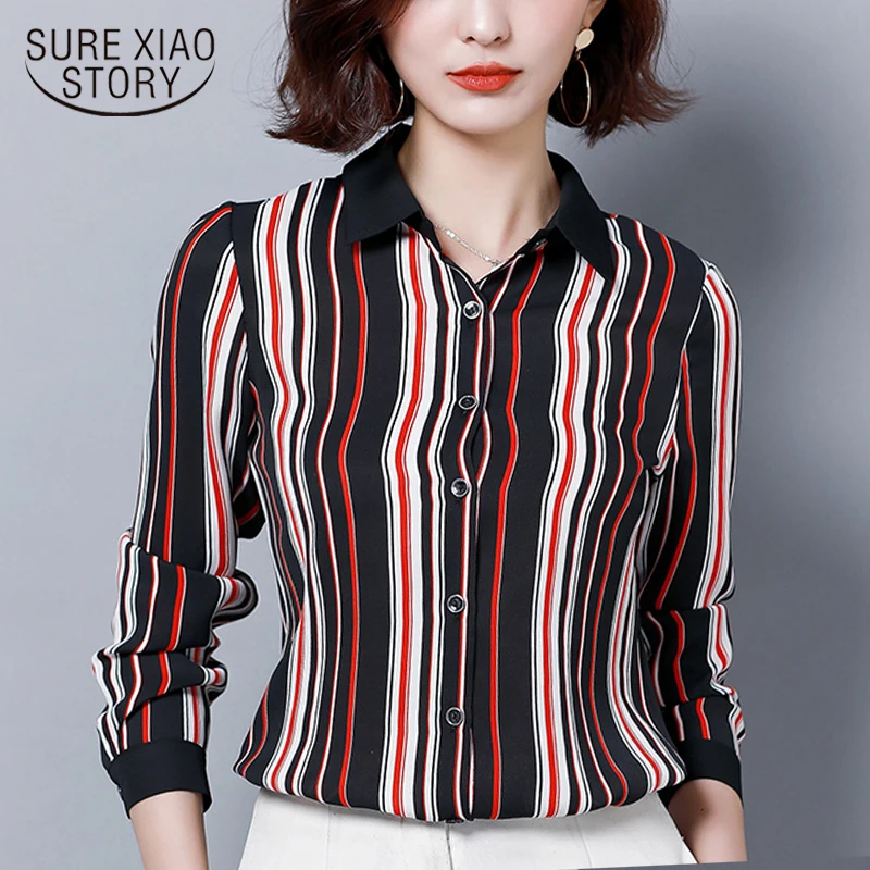 

Plus Size Blouse Shirt Turndown Collar Striped Office Blouse Long Sleeve Women Shirts Fashion Womens Tops and Blouses 2393 50