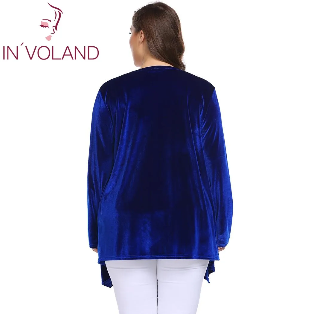 IN'VOLAND Big Size 4XL Women Sweater Cardigan Autumn Spring Long Sleeve Open Front Velvet Draped Casual Lady Plus Tops |
