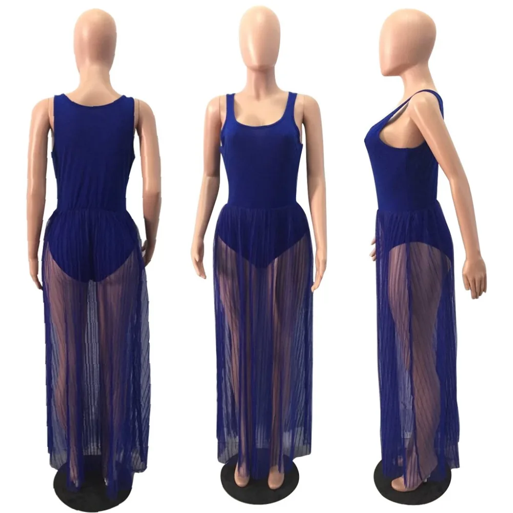 Клубное популярное Сетчатое платье макси на бретелях женские сексуальные