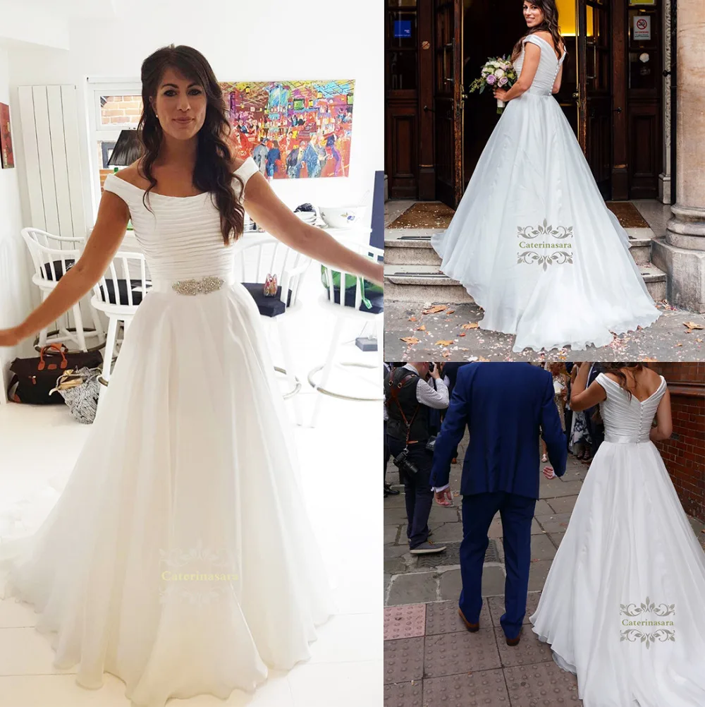 Женское свадебное платье с открытыми плечами белое длинное ТРАПЕЦИЕВИДНОЕ