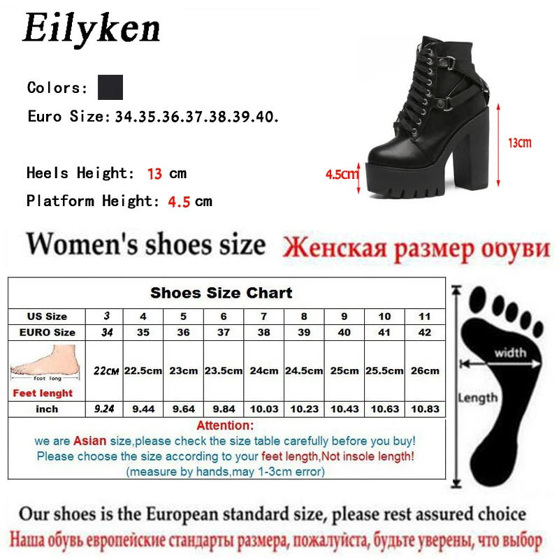 Eilyken; модные ботинки черного цвета; Новинка года; сезон осень; обувь на платформе из мягкой кожи со шнуровкой; женские ботильоны для вечеринки; высокий каблук