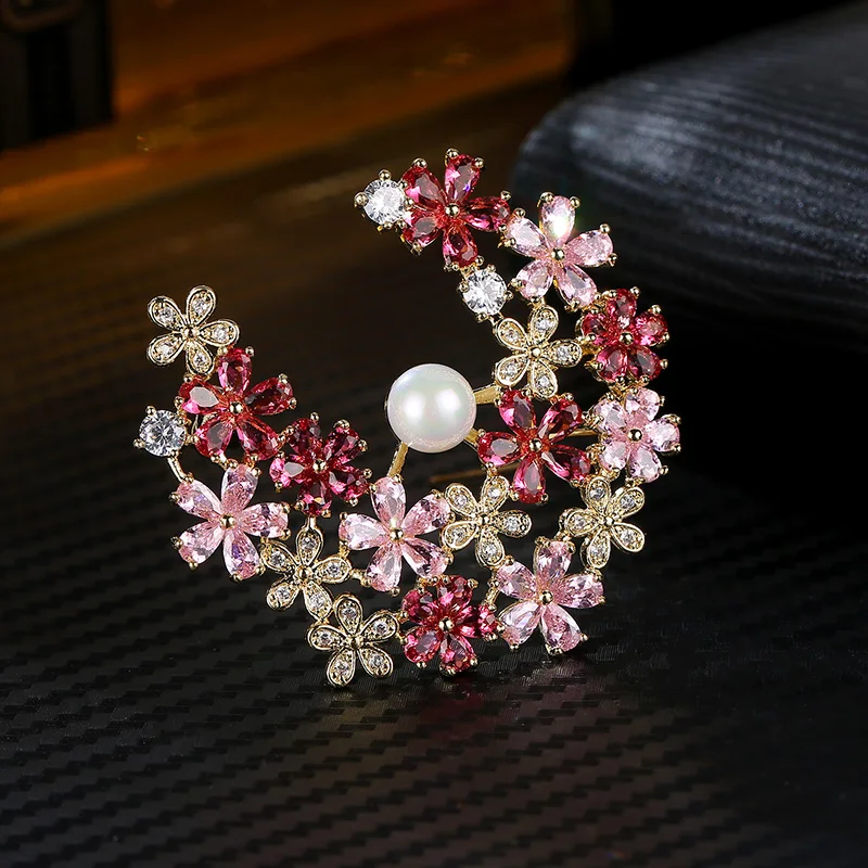 Женская брошь в форме цветка с кристаллами циркония 8 мм | Украшения и аксессуары