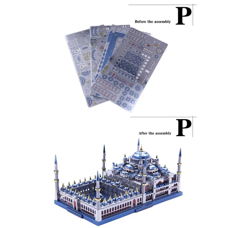 Microworld 3D DIY меаллическая сборка J029 голубая модель здания в мечети Развивающий Пазл лазерная резка подарки игрушки для детей