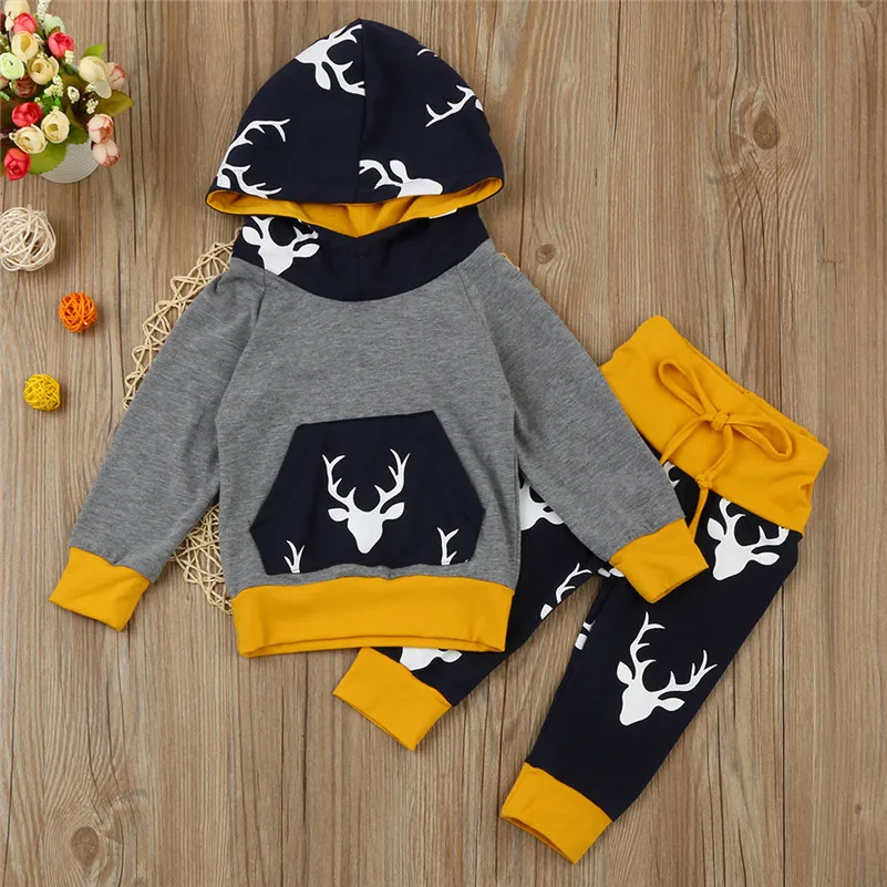 2Pcs Newborn Infant Baby Boy Girl Deer Hoodie Tops+Pants Outfits Clothes Set Roupa infanti Costume pour enfants Kinderpak A1 | Детская