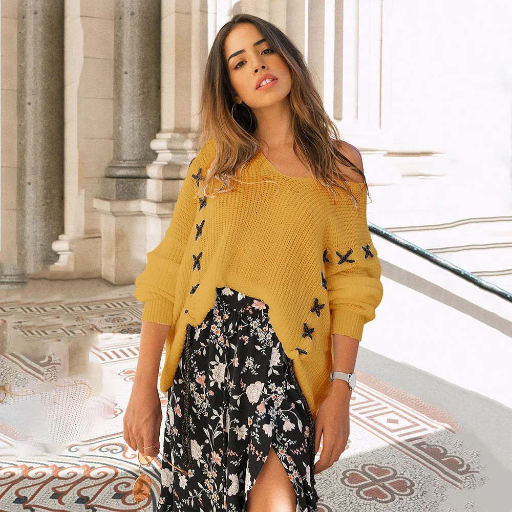 2018 г. Новая Осенняя модная Повседневное пуловеры шнуровке контраст Цвет