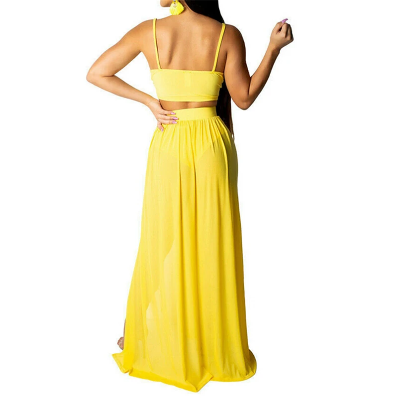 

Summer 2 Piece Set Women Sexy Outfits Sleeveless Crop Top Maxi Skirt Summer Clothes For Women Clothing Set Beach Two Piece Sets