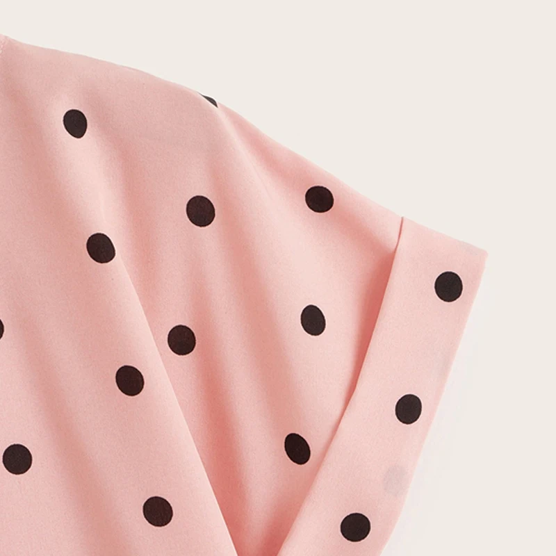 Dotfashion/Женская блузка в горошек с вырезом-лодочкой на спине, летняя повседневная одежда с коротким рукавом, модные женские топы и блузки