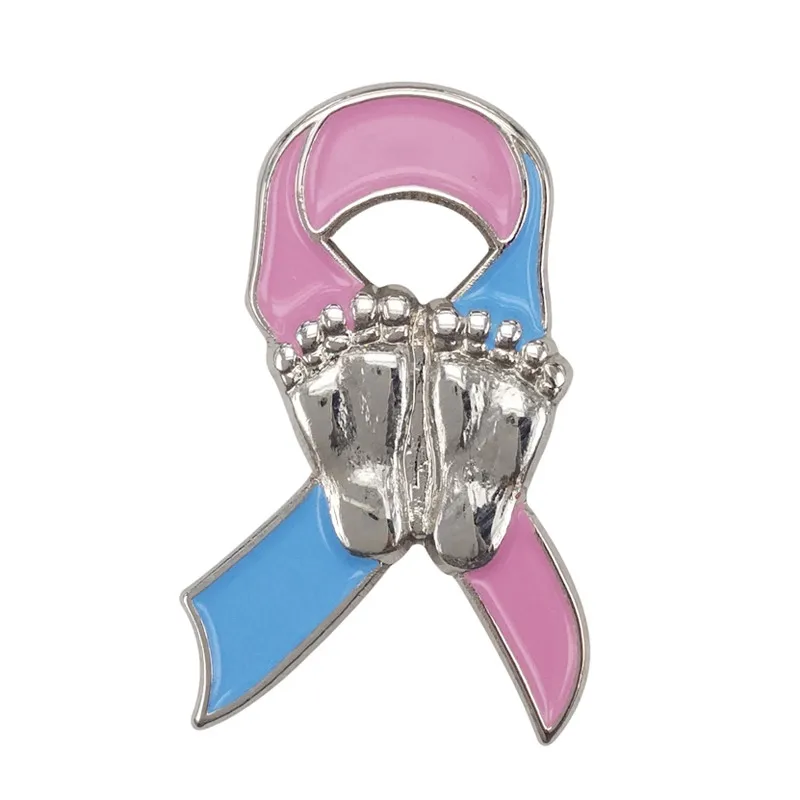 CMajor Ectopic Pregnancy Awareness Footprints Pink and Blue Ribbon Lapel Pins
