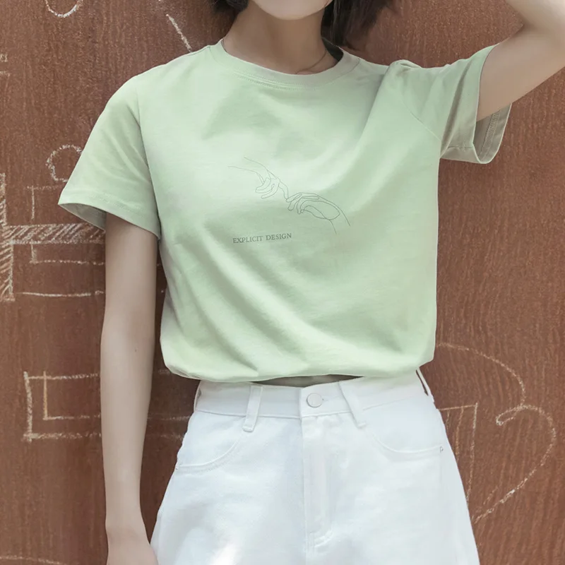 Хлопковая Свободная Женская футболка с короткими рукавами женская летняя 2019