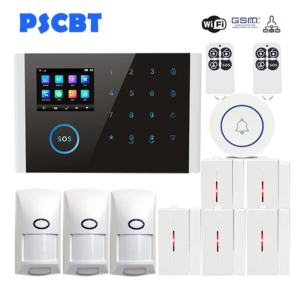Set 8 PSCBT wifi GSM домашняя сигнализация с сенсорным экраном приложение для телефона с пультом дистанционного управления PIR датчик окна двери - Цвет: Set 8