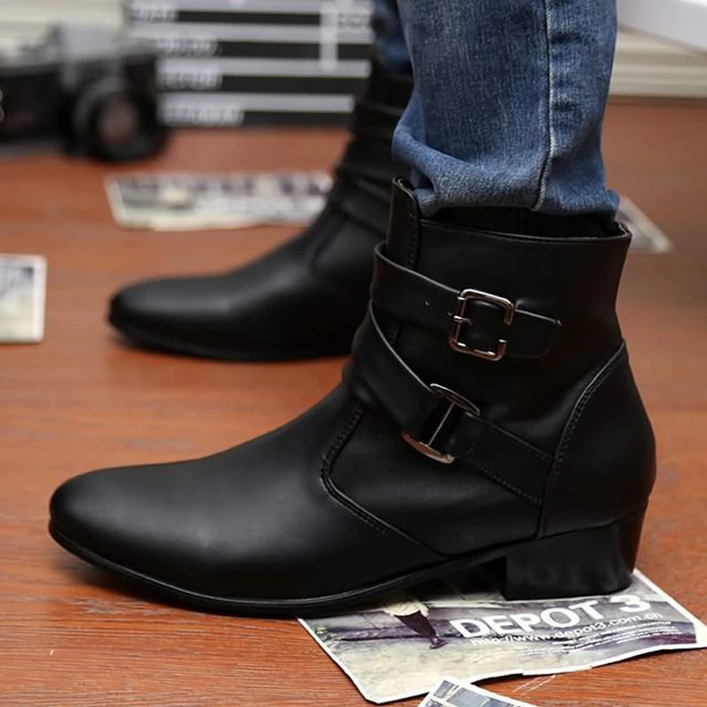 QFFAZ Men Boots Pointed Toe Breathable Patterns Oxford Dress Shoes men's autumn leather boots zip botas masculina Big Size 39-46 | Обувь