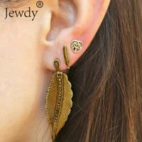 3 pcsset boho leave feather earrings fashion tree of life heart stud earring for women flower ear accessories gifts
