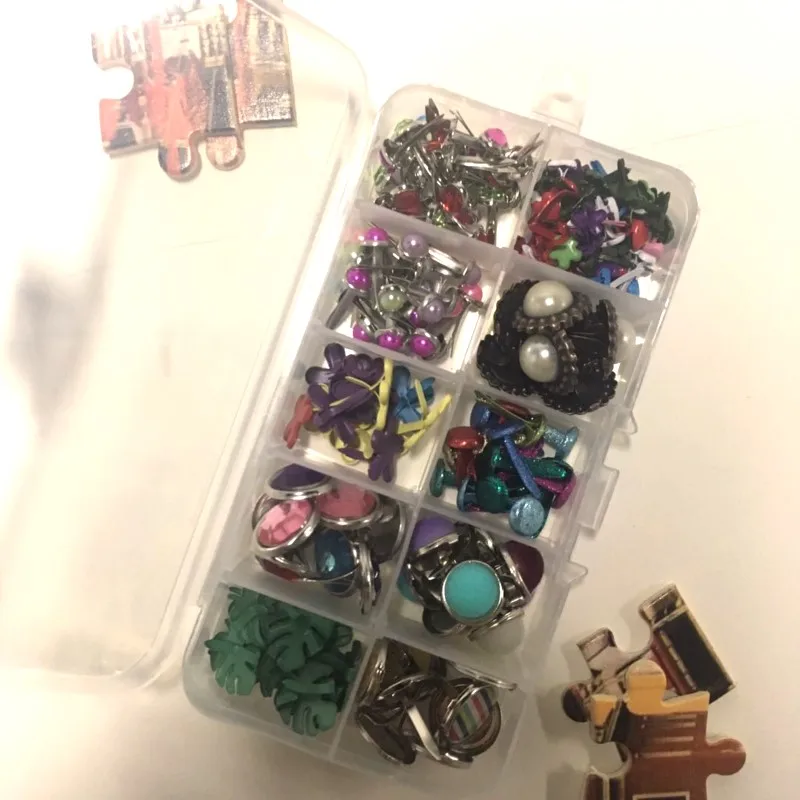 10 видов металлических скрапбукинга DIY brads push pin многоцветные мини и нормальный