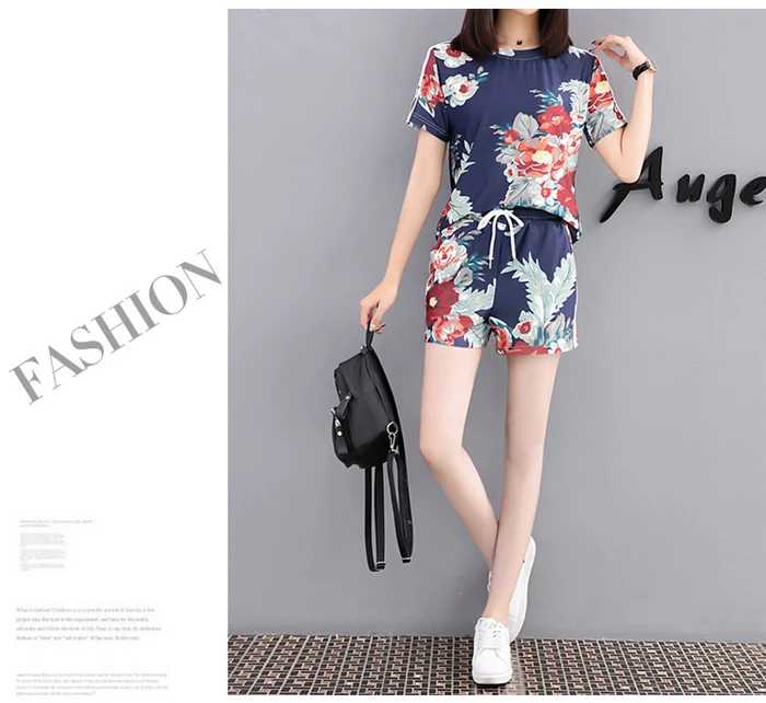 Летние женские комплекты с короткими рукавами футболка Топы + Шорты Пот