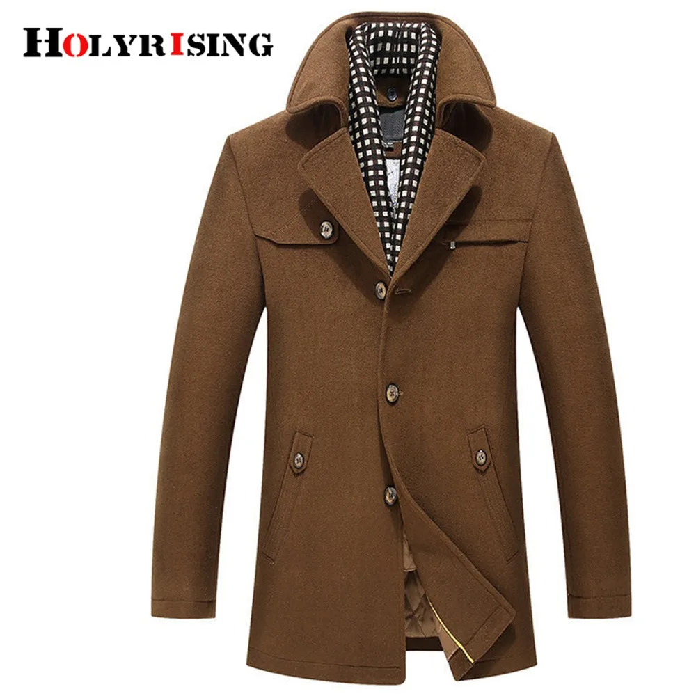 

Holyrising Fashion Men Jackets Wool Coats Single Button Male Pea Coat Slim Overcoat For Men Warm Windproof Coats M-3XL 18571-5