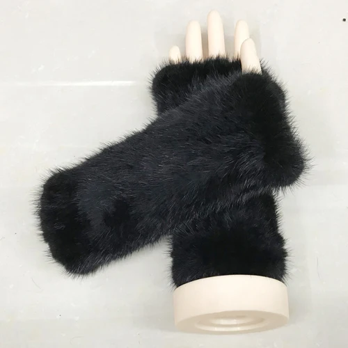 black Популярные перчатки из натурального меха норки лучшие эластичные модные женские вязаные варежки из натурального меха норки новые женские перчатки из натурального меха норки - Цвет: black