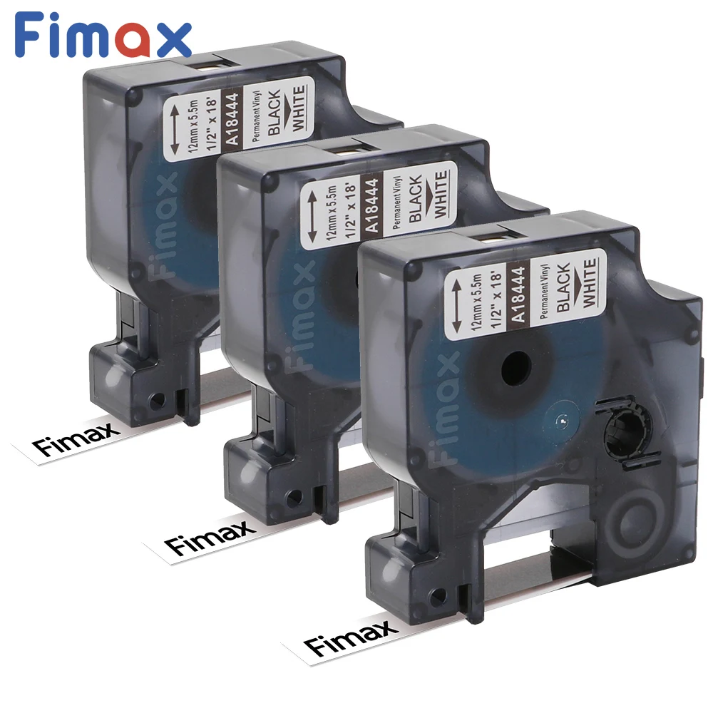 Fimax 3 шт. совместимый с DYMO Rhino IND виниловая этикетка 18444 черный на белом 12 мм RhinoPro для