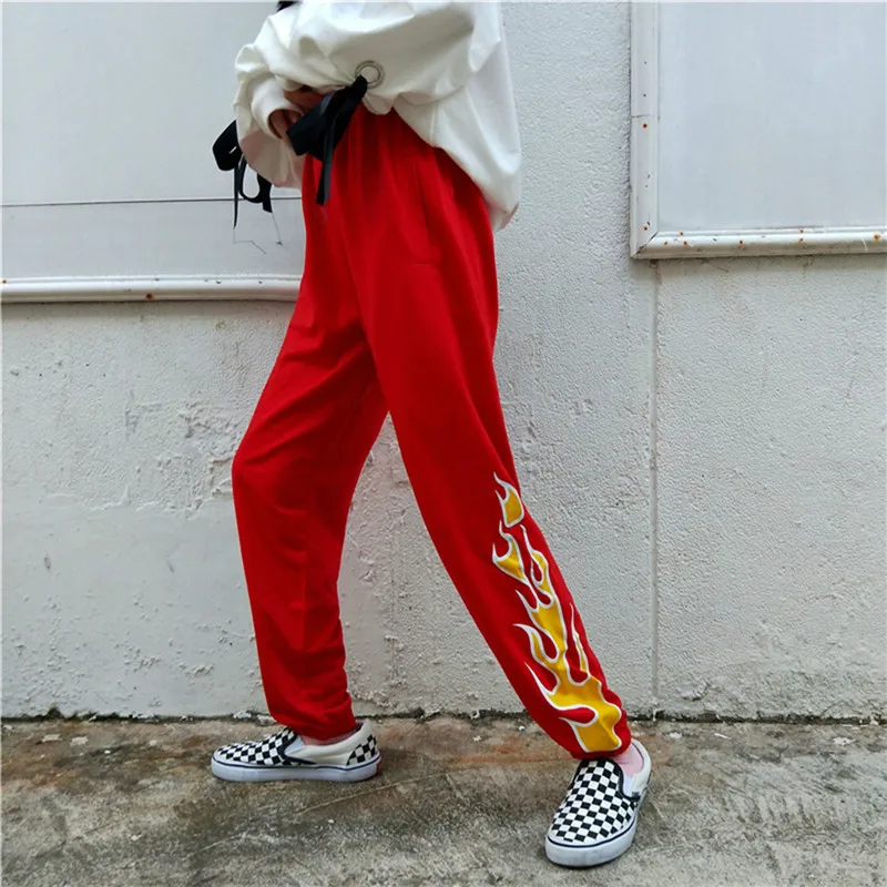 Lychee уличные брюки пламя эластичные талии карманы женские длинные весна осень