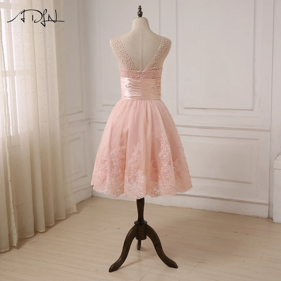 ADLN Cheap Pink Cocktail Dresses Cap Sleeve Applique Pearls Girls Short Party Gowns Zipper Up Back Customized Deisgner|short party gowns|pink