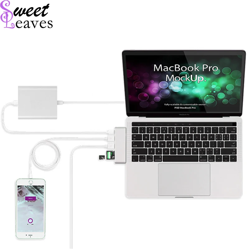 USB 3.1 Type C To Hub Card Reader Multiport Type-C Thunderbolt 3 Convertor USB-C charging for Macbook Pro Samsung | Электроника