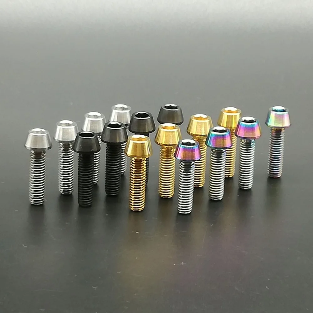 

4Pcs M5x18mm Titanium Ti Bolt Taper Head Conical Head Hex Scoket Screw Bike Bolt Rainbow/Black/Golden/Ti