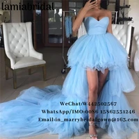 light blue cheap long prom dresses 2019 a line plus size tiered tulle arabic formal evening party vestidos de fiesta largos