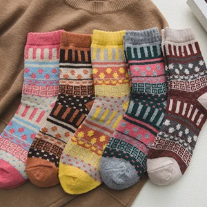 5 Pairs Random Color NEST 5 пар/партия, зимние толстые носки в национальном стиле, женские хлопковые модные теплые носки, качественные тканевые женские носки - Цвет: 5 Pairs Random Color