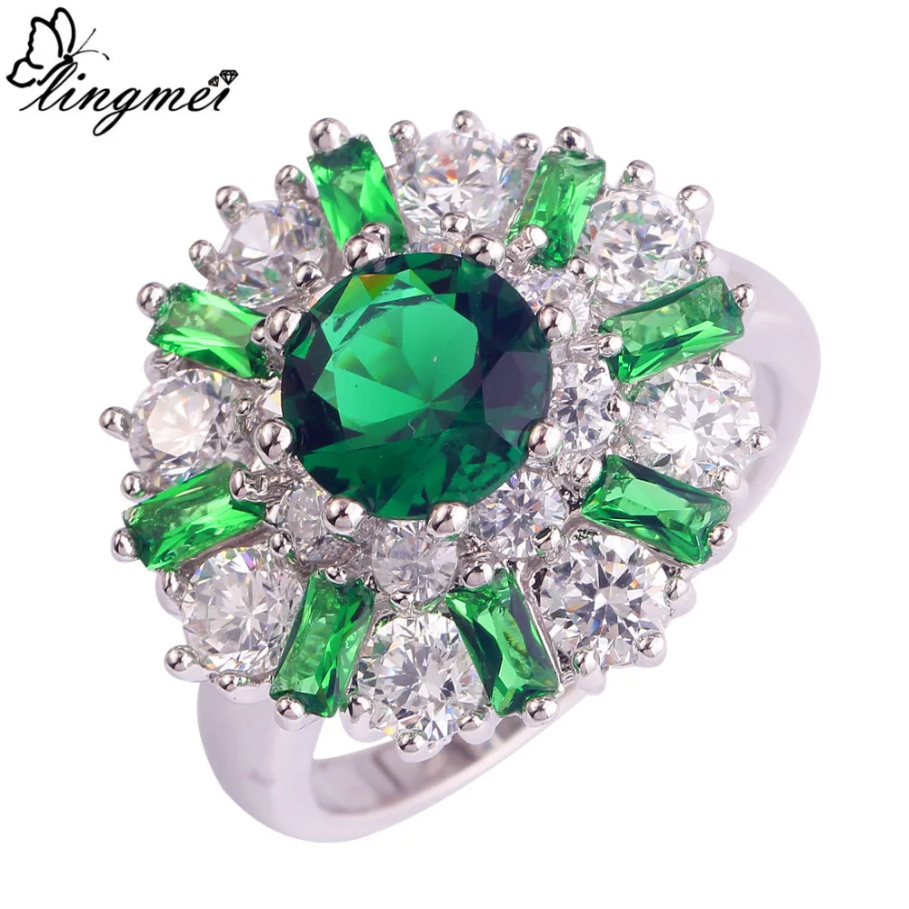 Женское кольцо из серебра с зеленым и белым цветком размеры 7 8 9 10 11 12|ring size|ring size