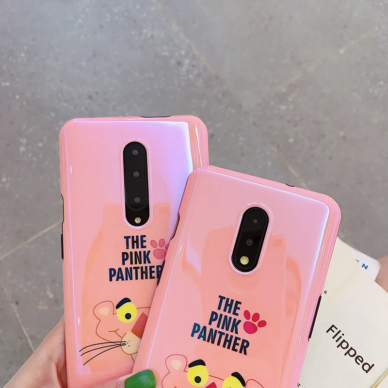 Голубой легкий Чехол для OnePlus 7 Милая Розовая пантера Глянцевая задняя крышка Подарочные чехлы для телефонов для one plus для Oneplus 7 Pro задняя крышка