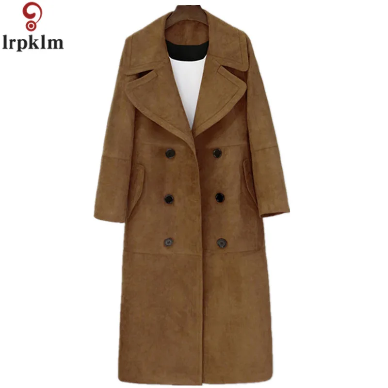 Новинка модное элегантное осеннее длинное пальто замшевое Тренч 2017 женское